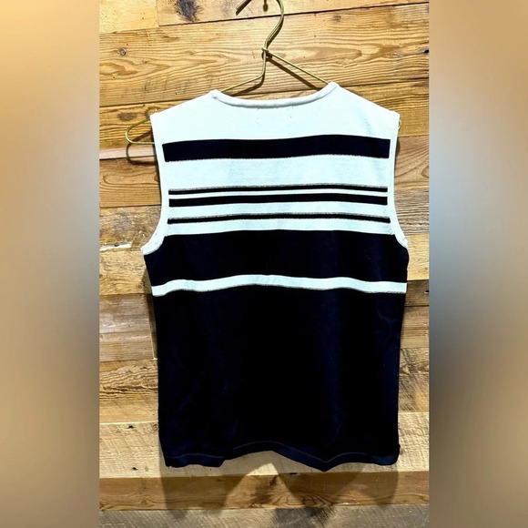 KARL Lagerfeld  Paris sleeveless tank sweater vest top black white stripe USM - Picture 3 of 4